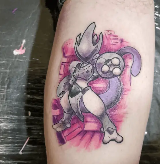 Pink and Purple Shade Armored Mewtwo Tattoo