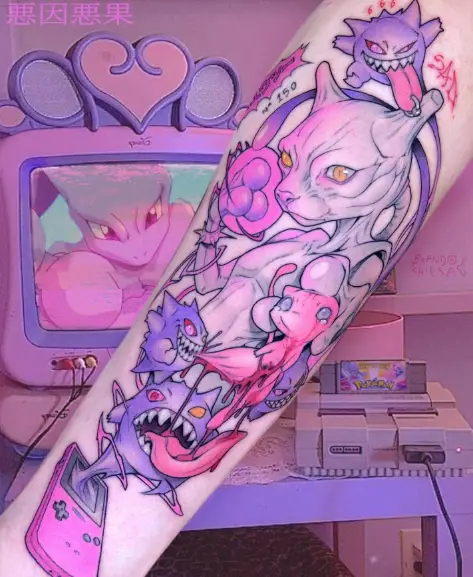 Pastel Mewtwo Tattoo Design 