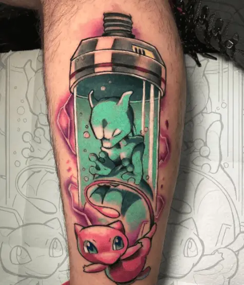 Mewtwo and Mew Escape Tattoo