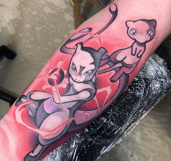 Flashy Colored Mewtwo and Mew Tattoo
