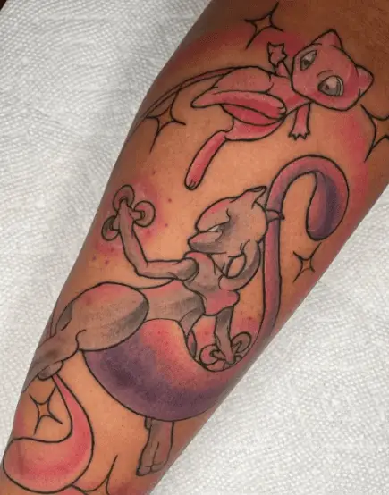 Bright Colored Mewtwo and Mew Tattoo