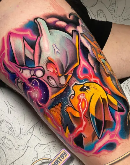 Mewtwo vs Pikachu Tattoo Piece