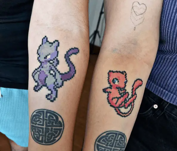 Pixelated Mew and Mewtwo Tattoo