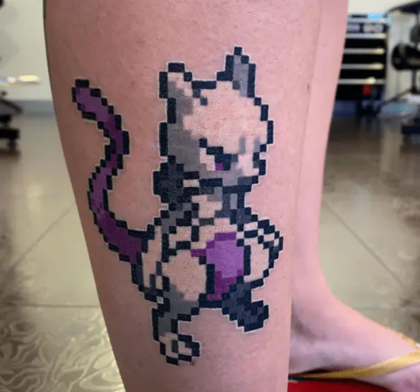 Purple Pixelated Mewtwo Tattoo
