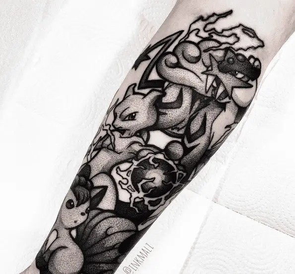 Greyscale Pokémon Theme Sleeve Tattoo