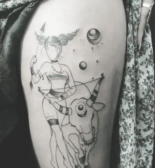 Woman and Taurus Bull Tattoo