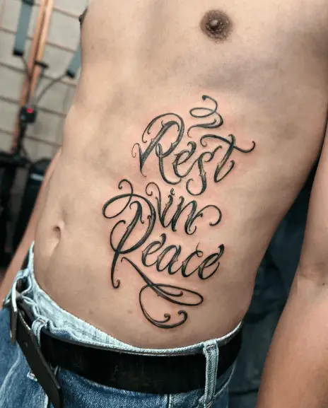 Decorative Rest in Peace Rib Tattoo