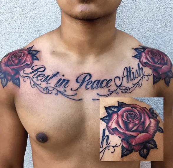 Floral Rest in Peace Chest Tattoo