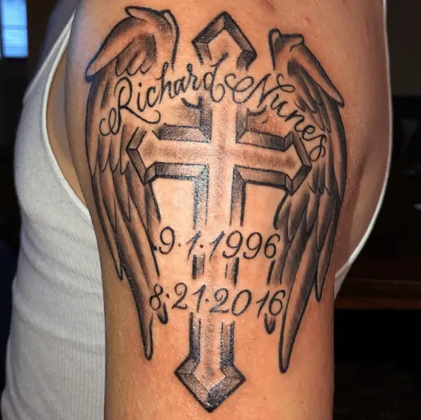 RIP Memorial Cross Arm Tattoo