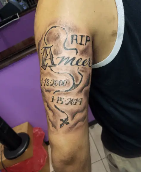 Rosary RIP Arm Tattoo