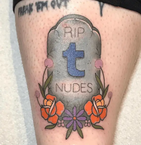 RIP t Nudes Floral Tombstone Tattoo