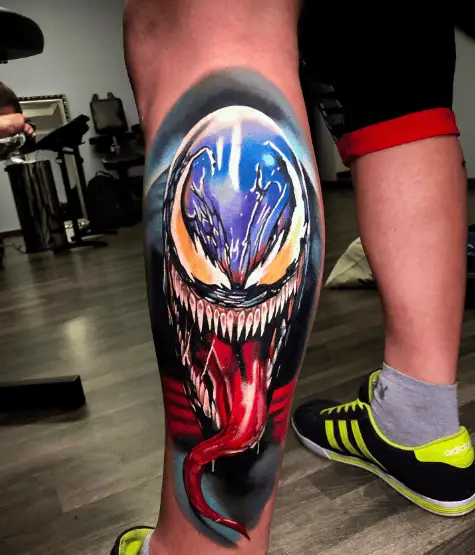 Flashy Colored Venom Leg Tattoo