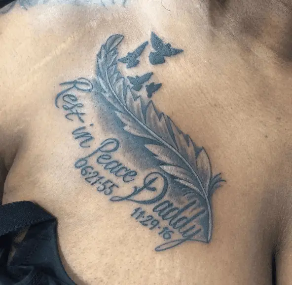 Feather RIP Tattoo with Dates