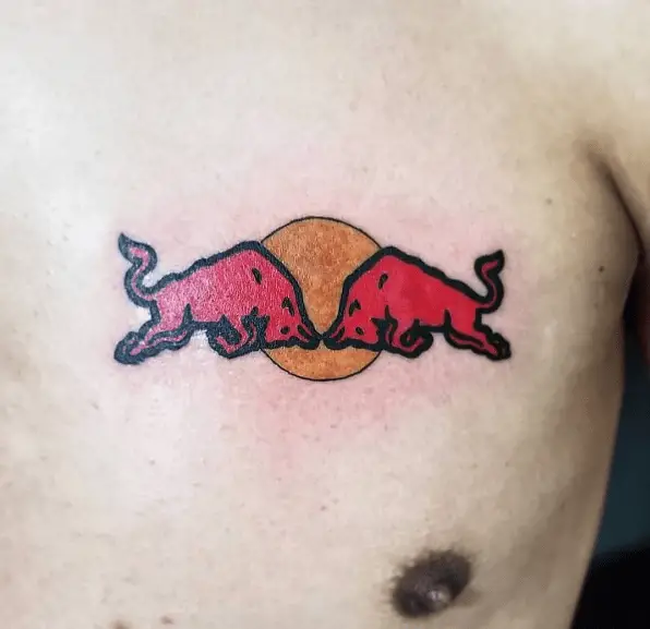 Red Bull Logo Chest Tattoo