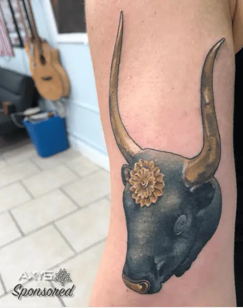 Black and Gold Bull Head Tattoo