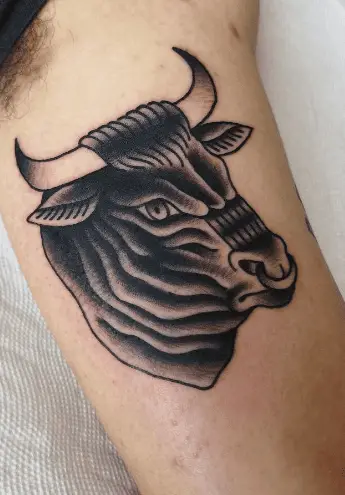 Black and Grey Bull Head Tattoo