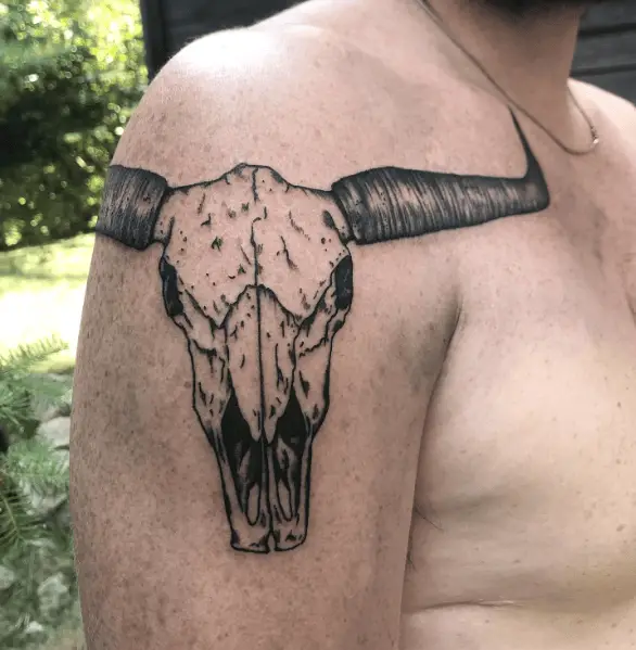 Bull Skull with Oversized Horns Tattoo