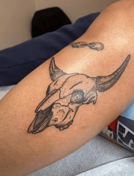 Greyish Bull Skull Tattoo