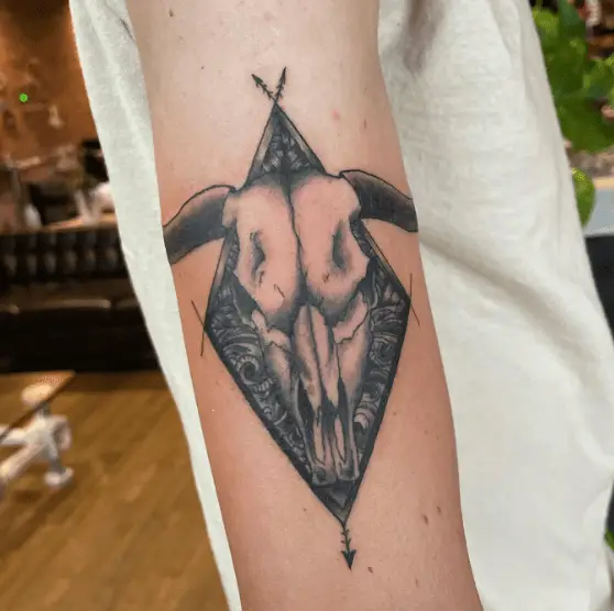 Wrap Around Bull Skull Forearm Tattoo