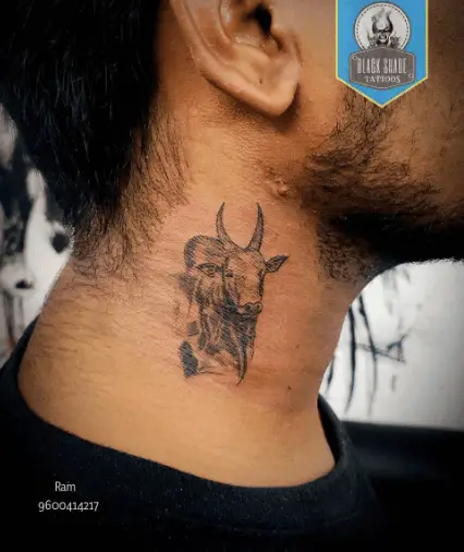 Black Shade Small Bull Neck Tattoo