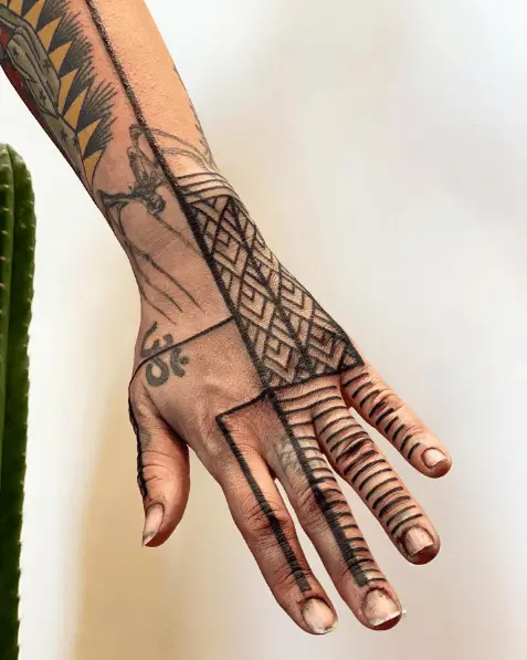 Black Ink Taino Hand Tattoo