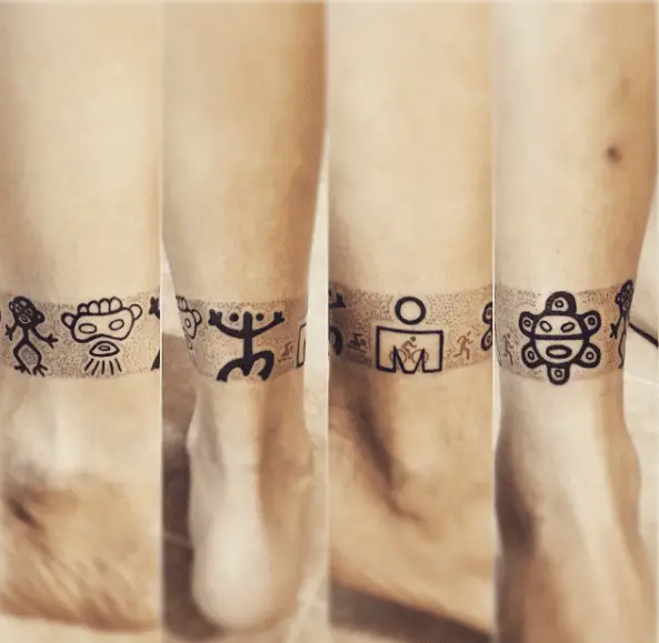 Taino Symbols Dots Leg Tattoo