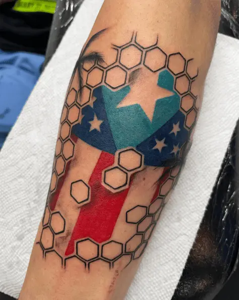 Puerto Rican Flag with Hexagon Shapes Tattoo