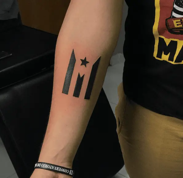 Black Ink Puerto Rico Flag Tattoo