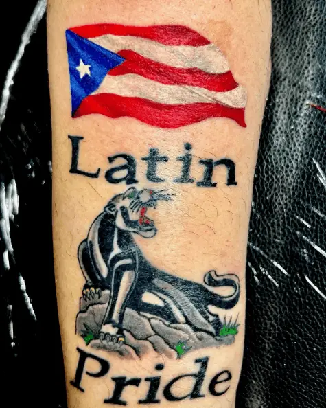 Puerto Rico Flag with Panther Tattoo 