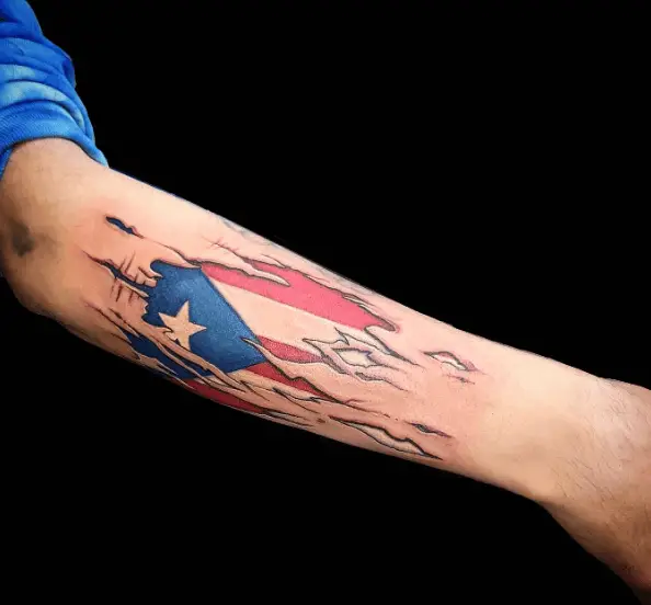 Skin Rip Away with the Puerto Rican Flag Tattoo 