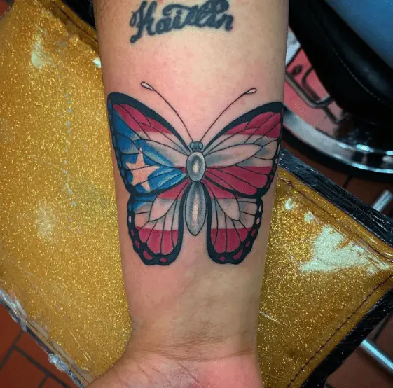 Butterfly Shaped Puerto Rican Flag Tattoo