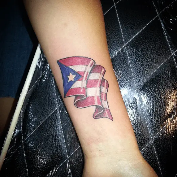 Flying Puerto Rican Flag Wrist Tattoo