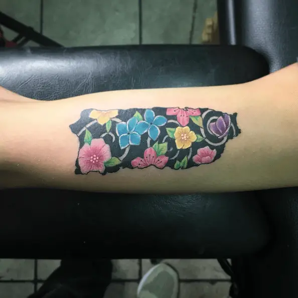 Floral Puerto Rican Map Tattoo