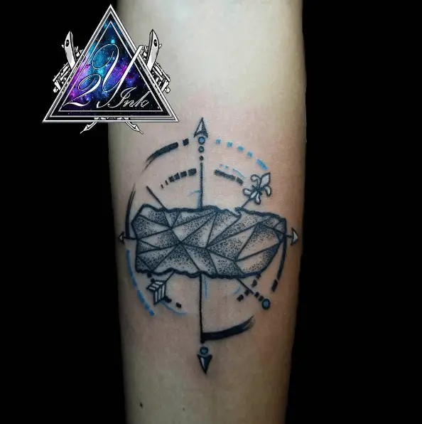 Compass with Puerto Rican Map Tattoo