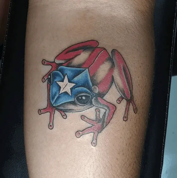 Puerto Rican Flag Coqui Frog Tattoo