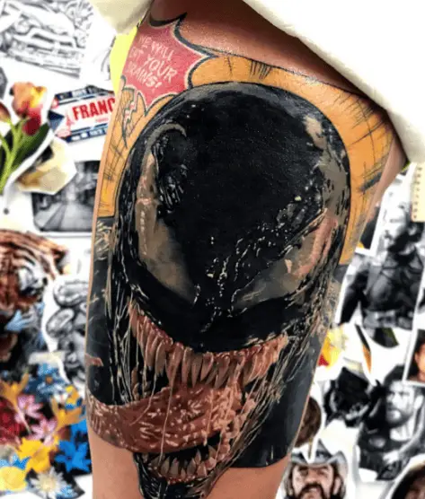 Black and Pink Realistic Venom Tattoo
