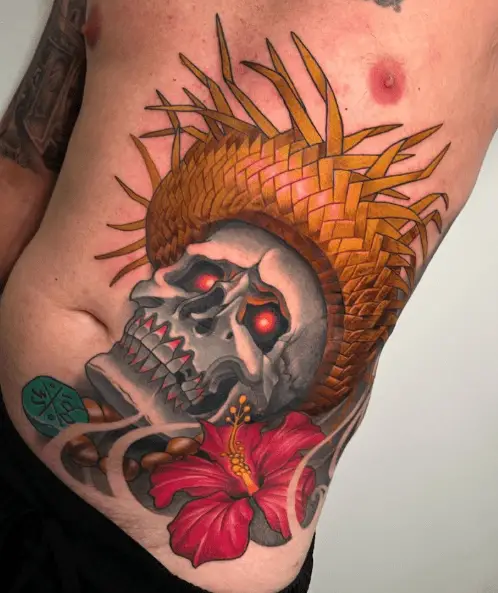 Jíbara Skull and Maga Flower Tattoo