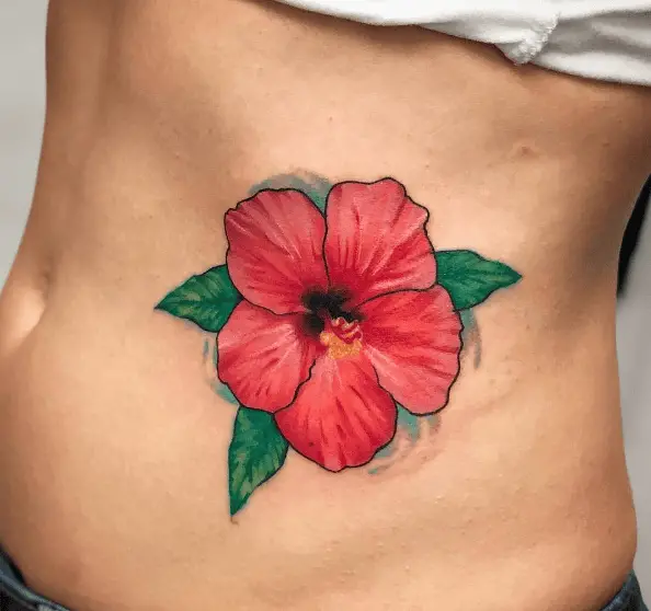 Red and Green Flor de Maga Rib Tattoo 
