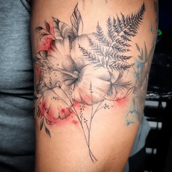 Greyscale Flor de Maga with Poppy Flower Tattoo