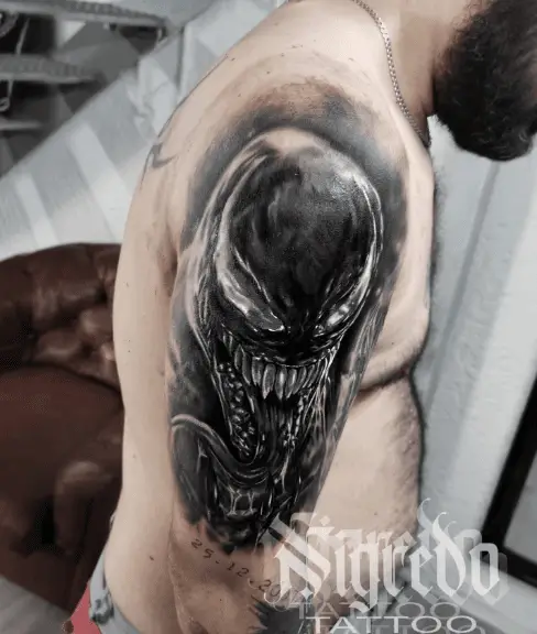 Greyscale Venom Arm Tattoo