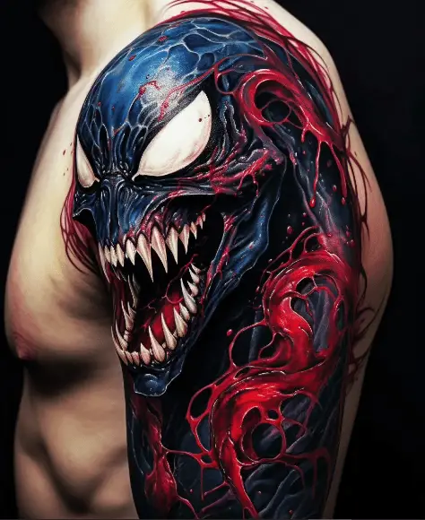 Blue and Red Venom Marvel Tattoo