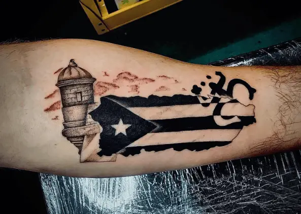 Puerto Rican Flag and Castle Tattoo