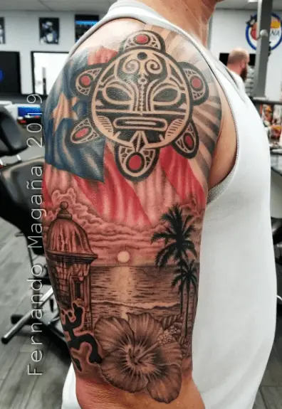 Puerto Rican Symbols Arm Tattoo