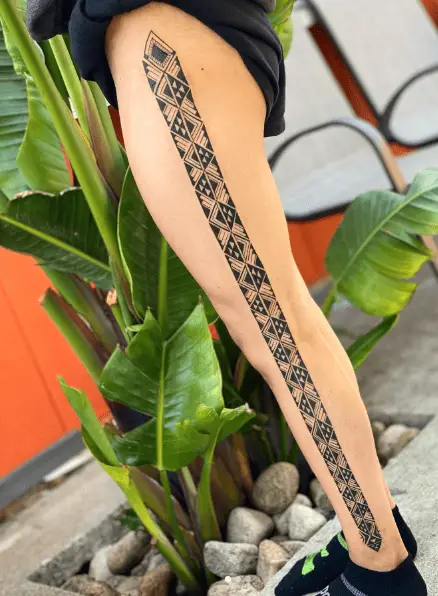 Hawaiian Stylized Design Leg Tattoo