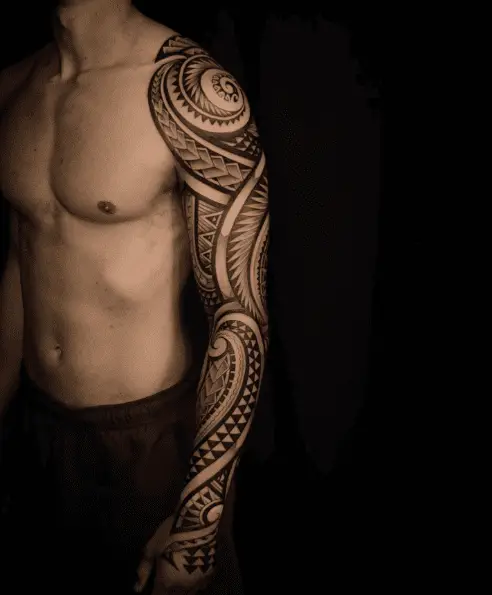 Polynesian and Hawaiian Mixt Full Sleeve Tattoo 