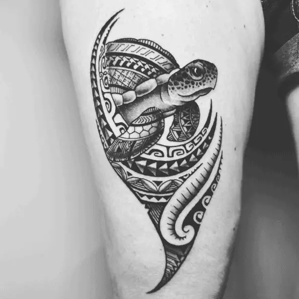 Polynesian Styled Turtle and Tribal Tattoo