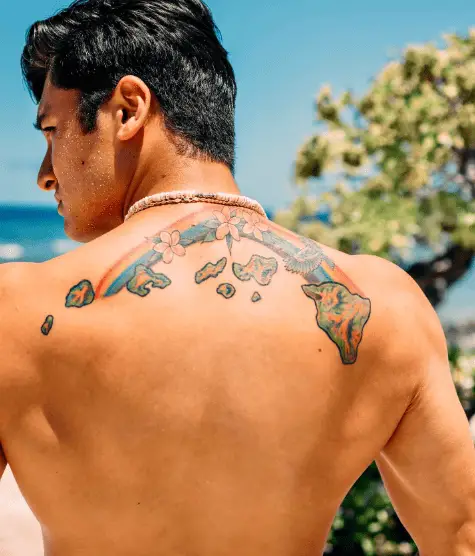Hawaii Island Themed Back Tattoo 