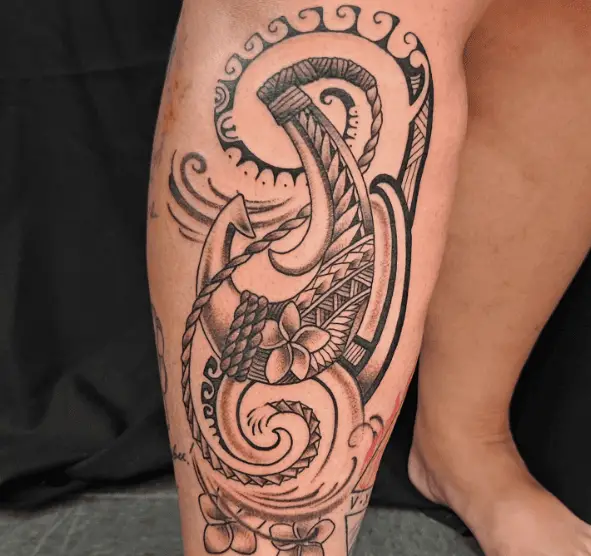 Polynesian Design Makau Leg Tattoo