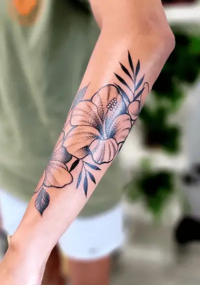 Hawaiian Floral Forearm Wrap Tattoo