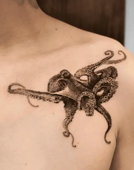 Octopus Collarbone Tattoo
